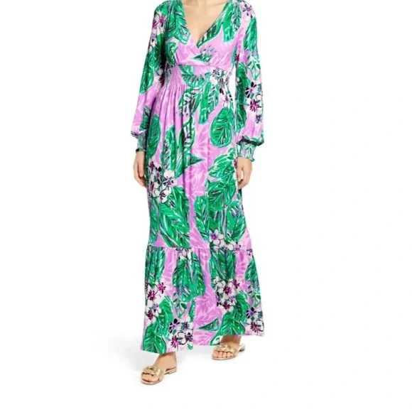 chinese dress ladies Lilly Pulitzer Cristiana Stretch Midi Dress Gecko Green Brewsters Blooms 2  at Amazon Women's Clothing store main image 1